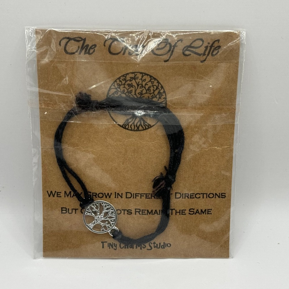 Tiny charms studio bracelet handmade Tree of Life Thread Black Silver Tone New